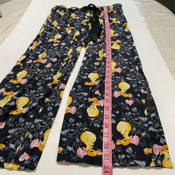 Tweety Bird Pajama Pants Size L 11/13 | Warner Bros Sleepwear Black Pink Hearts - Picture 6 of 10